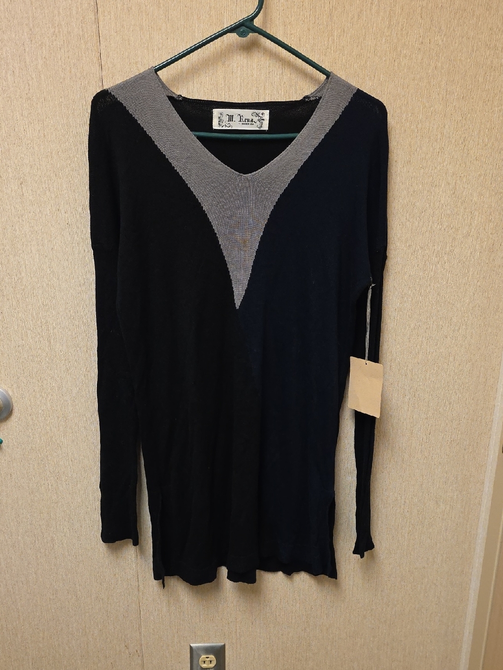 M. Rena Black Sweater with Gray Trim